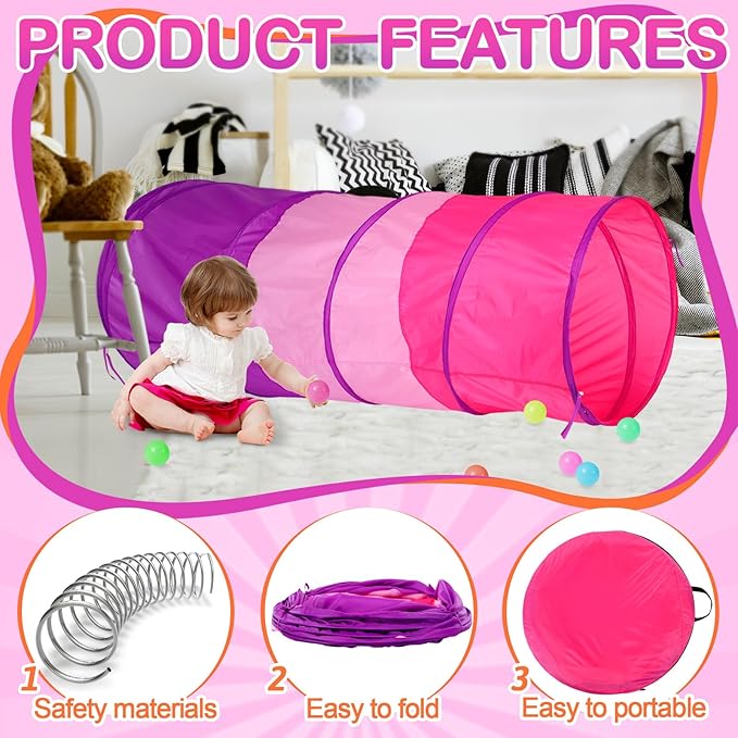 2 Pcs Giant 27.6 Inch Kids Play Tunnel and up Opening Colorful Pop up Crawl Tunnel Toy with Breathable Mesh Game Tent Toy Girl Boy Gift or Dog Cat Pet Tunnels