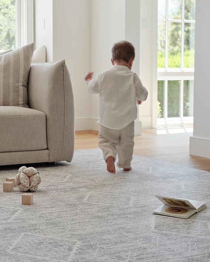 House of Noa Baby Play Mat – 4x8 Linen Gemma – Set of 8 Tiles – Cushioned EVA Foam Play Mat for Floor, Soft Interlocking Baby Crawling Mats for Hard Floors