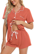 SWOMOG Womens Button Down Pajamas Set Short Sleeve Sleepwear Bride Soft Pj Lounge Sets XS-3XL