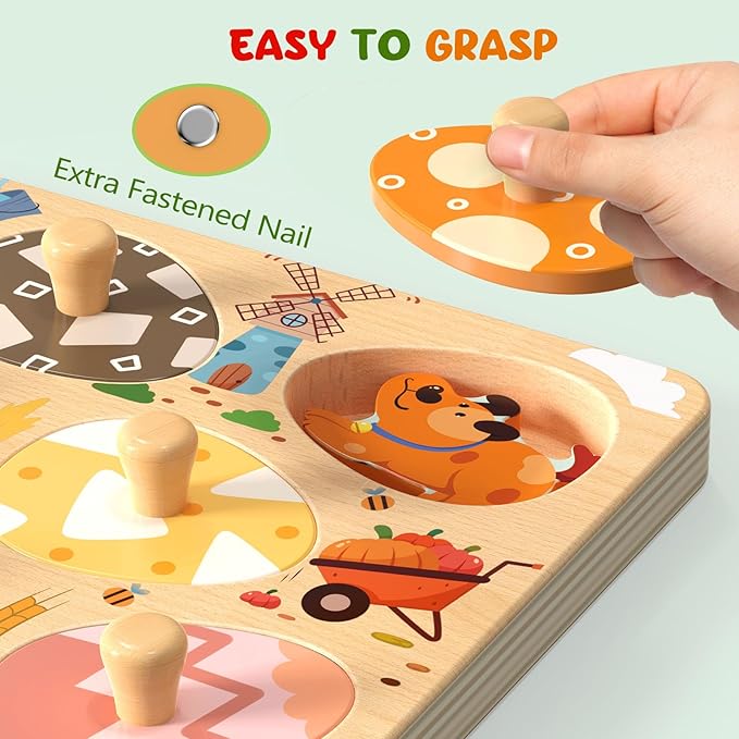 Wooden Puzzles for Toddlers, 8 Pcs Farm Animal Matching Egg Puzzle, Montessori Toys for Boy Girl Easter Birthday Gifts, Preschool Learning Activities & Educational Toys for Boys, Girls