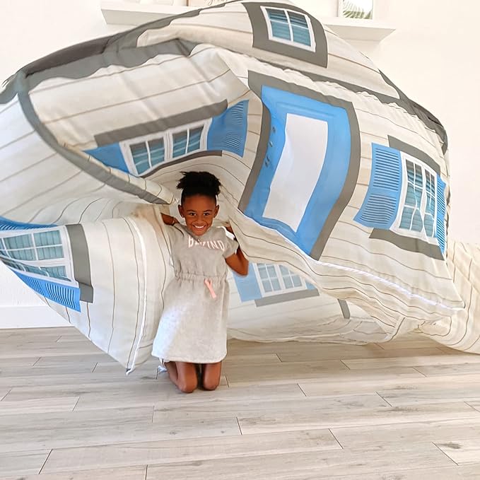 The Original Patented AirFort - Build A Fort in 30 Seconds, Inflatable Fort for Kids, Play Tent for 3-14 Years, A Playhouse Where Imagination Runs Wild, Fan not Included (Cottage)