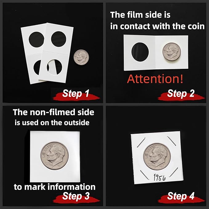 MUDOR Upgraded Premium Coin Flips for Dime, 200 Pack Cardboard Coin Holder, Mylar Coin Flips 2x2, Paper Coin Holders