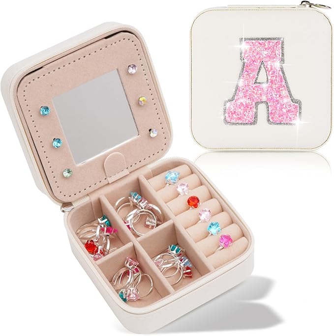 Graduation Birthday Gifts for 4 5 6 7 8 9 10 11 12 13 Year Old Girls,Gifts for Teens Kids Daughter Sister Her,Travel Jewelry Case Small Box Organizer for Women Cute Stuff | Cream,A
