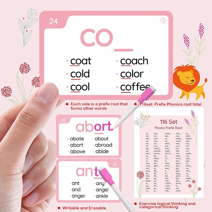 WJPC 232 Set Phonics Suffix Prefix Words Flash Cards,Sigh Words Flash Cards, for 7,8,9,10,11,12 Years 2nd, 3rd, 4th, 5th Grade Boys&Girls&Kids Learning Writing Reading