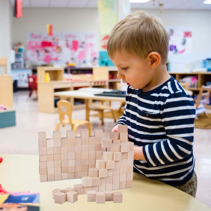 Wood Blocks, 200 Pack Counting Cubes Square Wood Craft Cube Blocks Wooden Blocks Building Blocks,Square Blank Puzzle Making and DIY Craft Cube Blocks,Early Math Manipulatives (Wood)