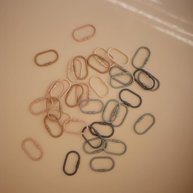 mushie Baby Chain Link Rings Toy 12-Count | Multiuse Car Seat Stroller Connecting Toy (Shifting Sand, Blush, Cambridge Blue)