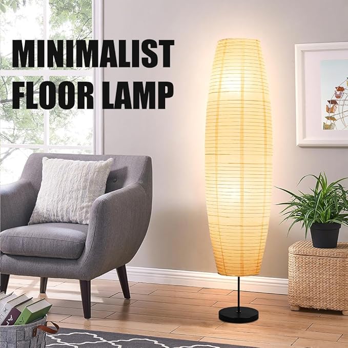Beige Paper & Stainless Steel Floor Lamp for Living Room, Bedroom, Dorm Room, Office, Coffee, College Dorm, Cafe, Bookcase, Guest Cottage, Decoration