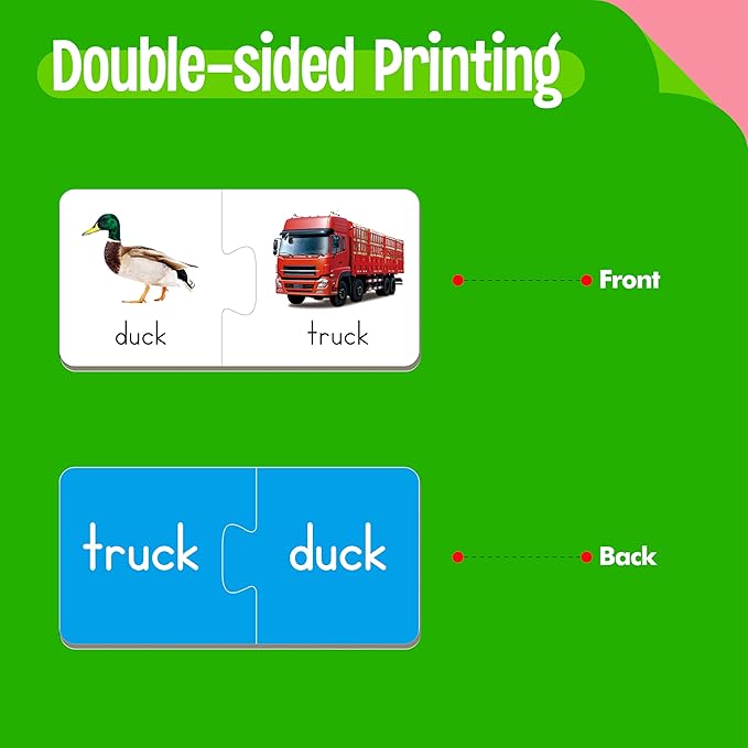 Rhyming Puzzles, 26 Groups Rhyming Word Cards Phonics Matching Game Self-Correcting Puzzle Early Childhood Learning Card for Kindergarten Preschool