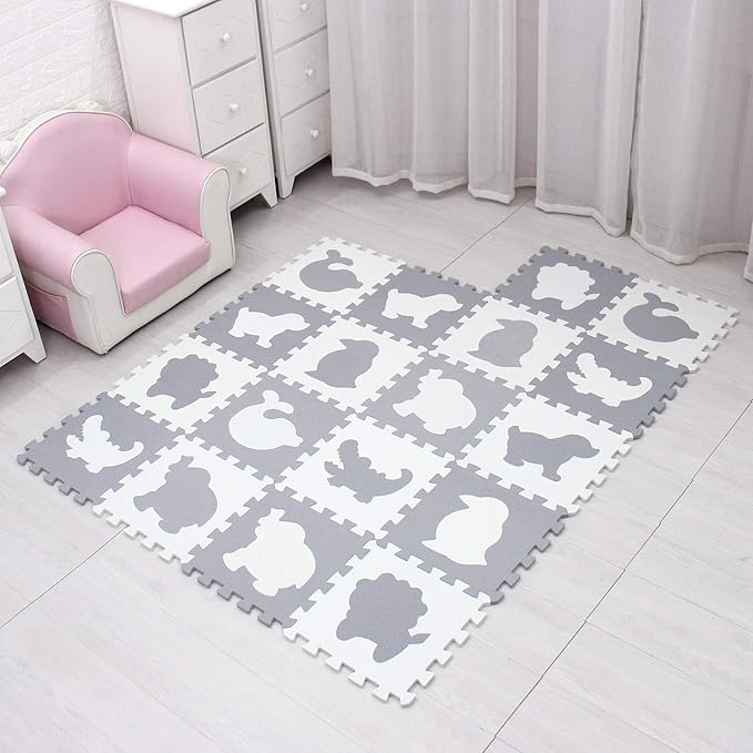 MQIAOHAM® 18 Pieces Puzzle Play Mats, Soft Baby Play Mat, Kids Interlocking Foam Floor Tiles, Toddlers Carpet Playmats Animal G301018-P051BH