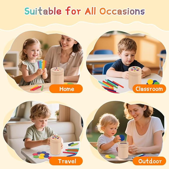 JOMBY Montessori Toys for Kids: 3 in 1 Sensory Learning Color Sorting Toys Wooden for 3 Year Old, Fine Motor Developmental Children Matching Games, Preschooler Learning Activities Boys Girls Gifts