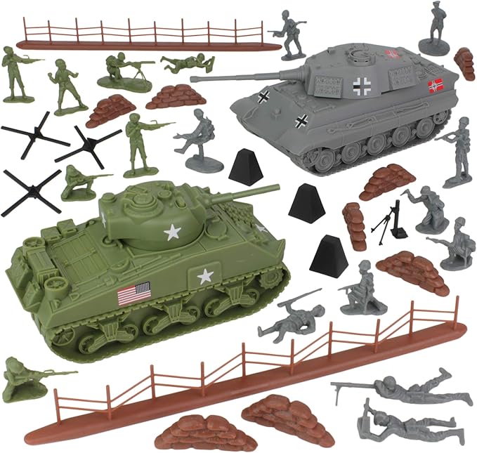 BMC WW2 D-Day Tank Battle - 36pc Plastic Army Men Playset