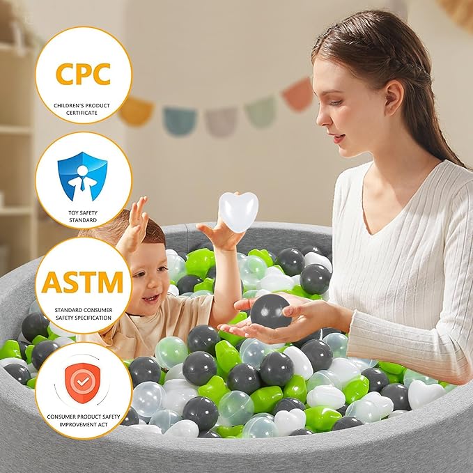 Ball Pit Balls Pack of 100 200 500 - Star and Round Set BPA Free Phthalate Free Non-Toxic Crush Proof Play Balls Soft Plastic Balls for Toddlers Baby Kids Birthday Pool Tent Party