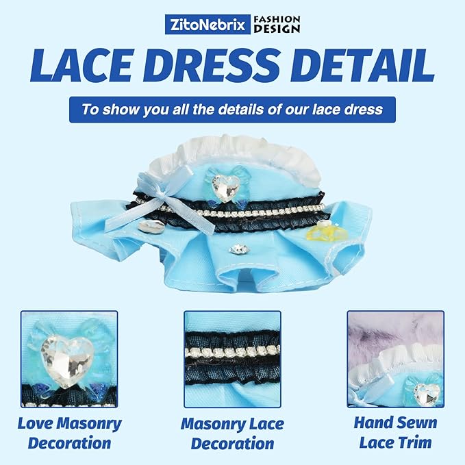 Cloth for 15cm ＆ 17cm Doll, 2pcs Doll Clothes Outfit Set for 1st/2nd/3rd Gen Dolls, Include - Crystal Blue Dress, Blue Crochet Hat(Blue)