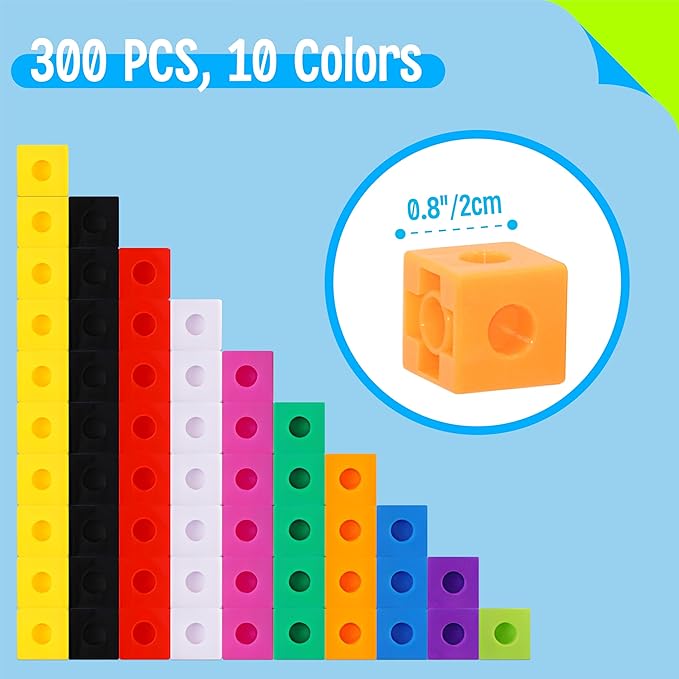 SpriteGru 300PCS Math Linking Cubes, Math Cubes Manipulative Connecting and Counting Snap Blocks for Early Math and Construction, Educational Toy for Preschool, Kindergarten, Homeschool