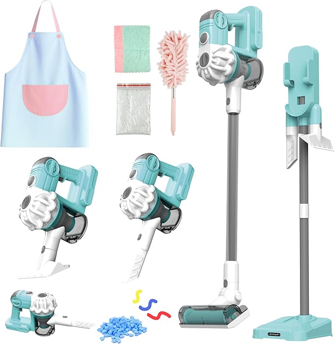 SMILESSKIDDO Kids Vacuum That Really Works - 3-in-1 Toy Vacuum with Real Suction, Apron, Cleaning Cloth, Duster & Colorful Beads, Toddler Cleaning Toy Set, Housekeeping Toy Gifts for Girls & Boys