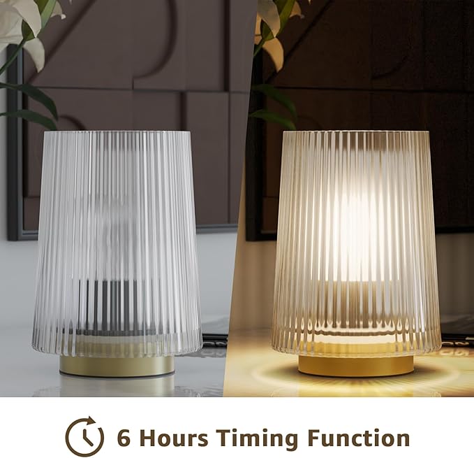 Dolita Battery Operated Glass Lamp, 2-Pack Small Table Lamps with Timer, Bedside Lights for Home Decor Living Room, Office, Bedroom