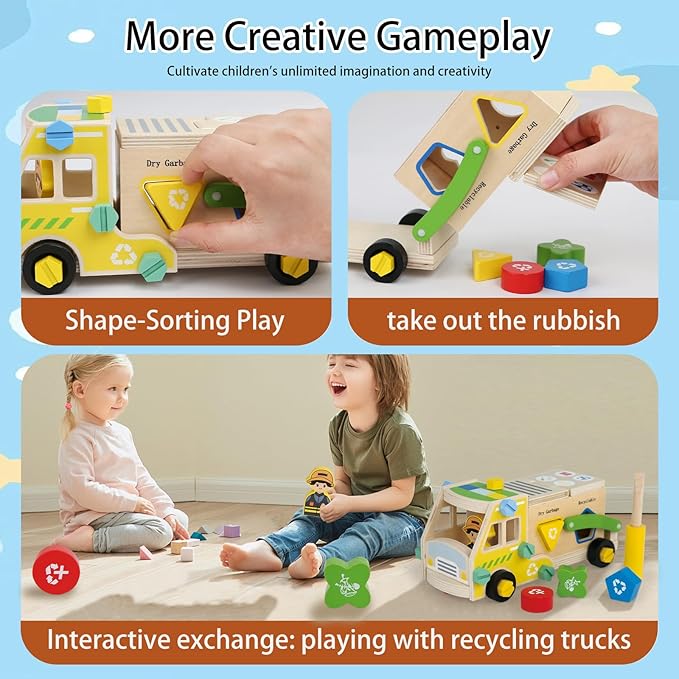 Wooden Recycling Truck Toy Take-Apart Garbage Sorting Truck
