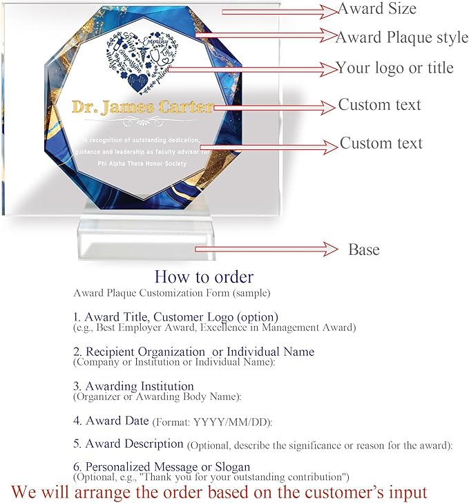 Custom Engraved Acrylic Employee Recognition Award – Personalized Appreciation Trophy for Corporate Excellence – Desk Display Plaque with Free Customization (Style #4)