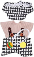 Doll Clothes for 17cm Figures, Black and White Checkerboard Overalls‌ Paired with a ‌Checkered Bucket Hat