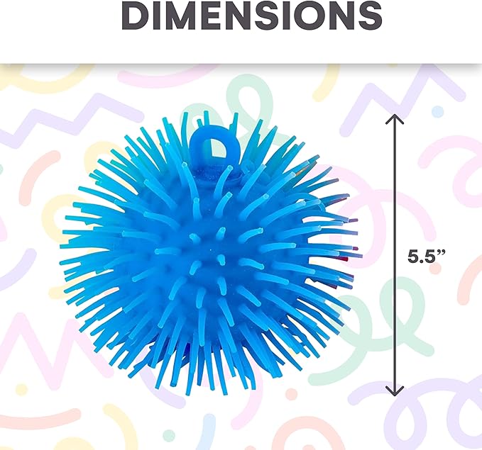 Kicko Puffer Balls - Assorted Colors, Spiky Balls for Kids, Sensory Game, Stress Relief - 5.5'' - 6 Pack