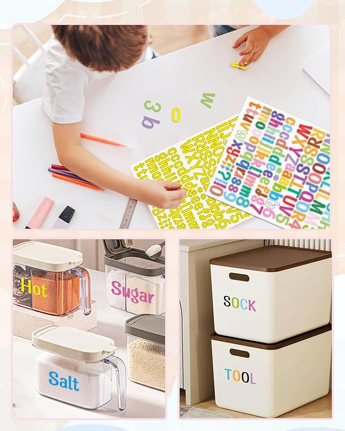 Uniclife 10 Sheets Letter Stickers, 1260 Pcs Scrapbook Stickers, 1 Inch Vinyl Number Alphabet Sticker, Self-Adhesive Stick on Letters for Mailbox Bottles Crafts Posters Decor, 10 Colors