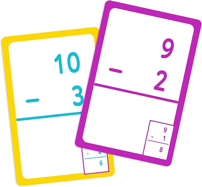 BAZIC Subtraction Flash Cards, Numbers Math Flashcards Game at School Home, Problem Solving (36/Pack), 24-Packs