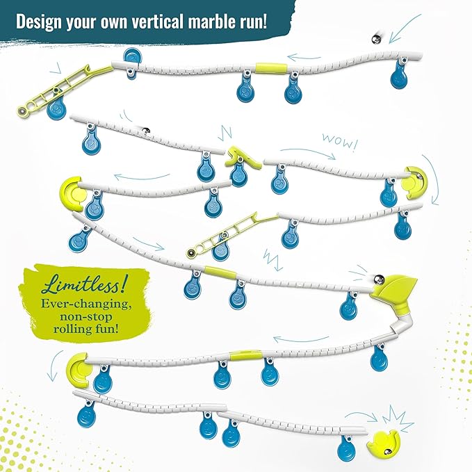 Gecko Run Marble Run Starter Set by Thames & Kosmos, Toy of The Year Winner - 63 Piece Vertical Marble Run, Flexible Tracks | Fast, No-Mess Setup, Residue-Free Nano-Adhesive Pads, Creative Play