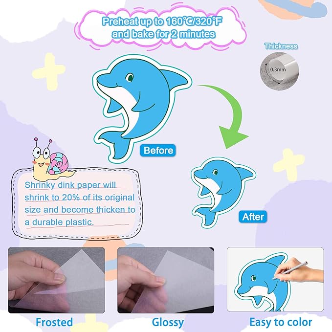 Heat Shrink Plastic Sheets Keychain Kit, 188Pcs Shrinky Dink Sheets Shrinky Dink Paper Shrink Art Kits for Kids Including 20Pcs Shrink Paper Sheets, Hole Punch, Pencils, Keychains for Crafts