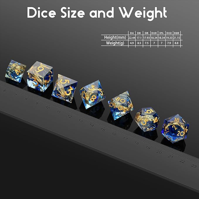 Magic Golden Ring DND Set DNDND Swirl Sharp Edge D&D Dice Set with Gift Case for Dungeins and Dragons Role Playing Game (Blue)
