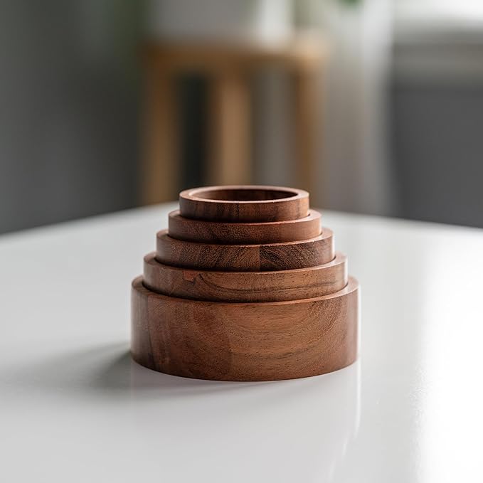 Wooden Stacking Bowls – Montessori Nesting Toy for Sensory Play & Fine Motor Skills, Natural Acacia Wood