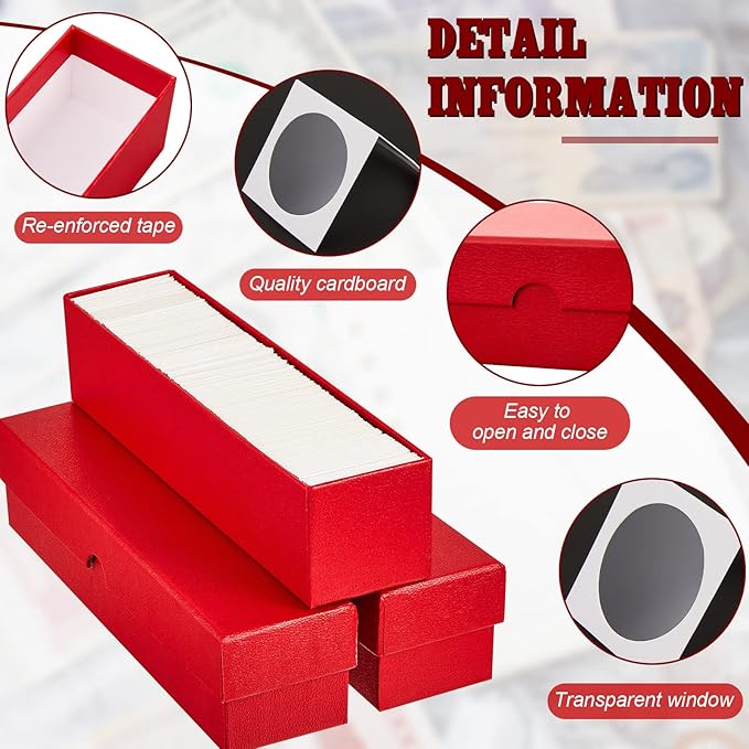 Teling 303 Pieces Coin Flips 3 Pcs 2 x 2 Inch Coin Storage Boxes 300 Pcs Cardboard Holders in 6 Sizes Collection Supplies for Collectors(Red)