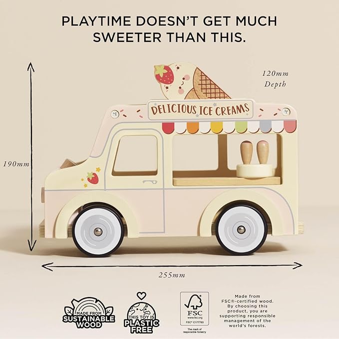 Le Toy Van - Wooden Doll House Dolly Ice Cream Van Play Set for Dolls Houses | Daisylane Dolls House Furniture Sets - Suitable for Ages 3+
