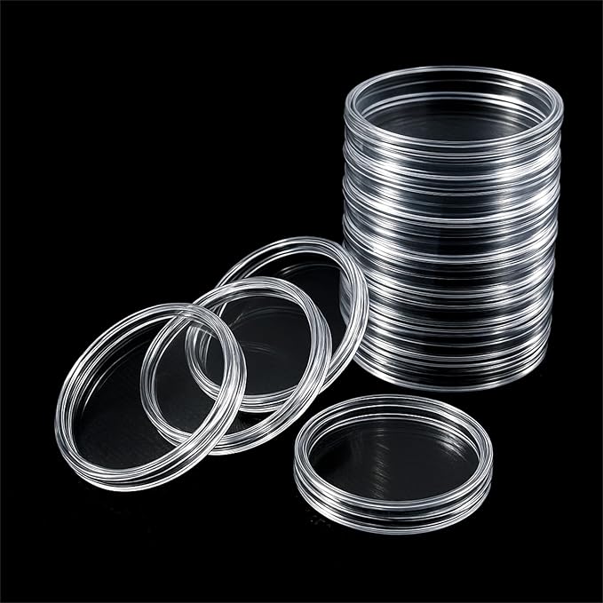 50 PCS 41mm Clear Plastic Coin Capsules with Coin Holder Case, Airtight Coin Holders, Coin Storage Containers, Coin Supplies Plastic Holders, Coin Protectors