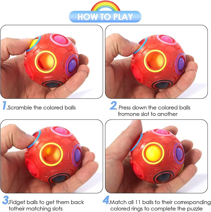 Vdealen Magic Rainbow Puzzle Ball, Fidget Ball Puzzle Brain Teaser Fidget Toy for Boys & Girls- Birthday Party Easter Valentines Christmas Stocking Stuffers for Kids Teen & Adults(Red)