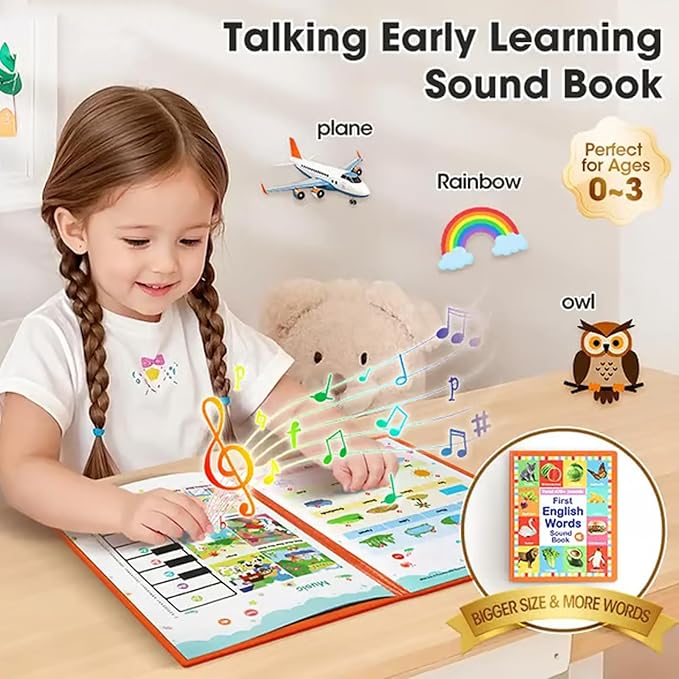 My First English Words Sound Book Toy, English Learning Talking Book for Kids 2 - 6 Years Old, Interactive Electronic Audio Toddler Books, 470+ Words, 21 Themes, Press to Learn Phonics (Two-Book Set)