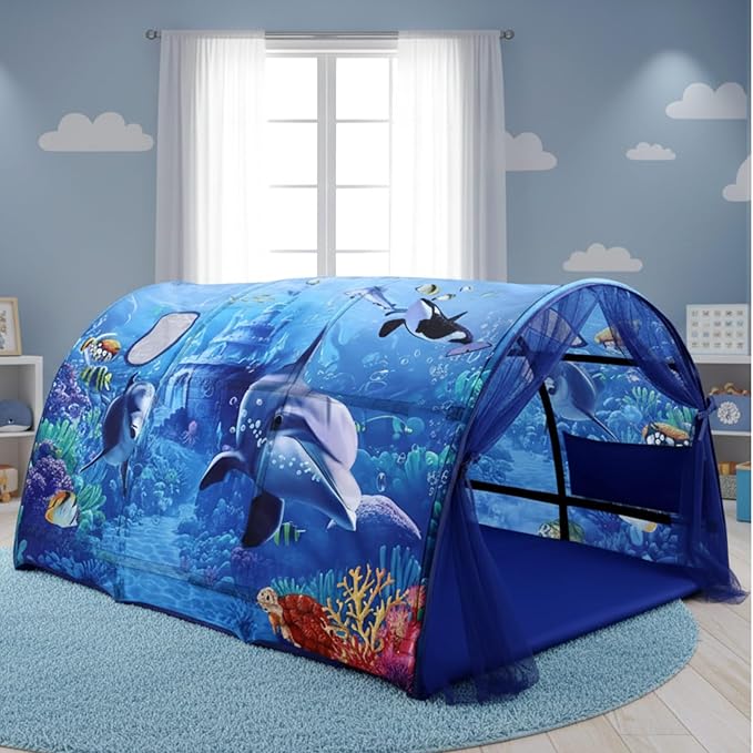 Ocean Bed Tent for Kids Large Kids Twin Tent Toddler Play Bed with Carry Bag Foldable for Girls Boys Bedroom Indoor Games