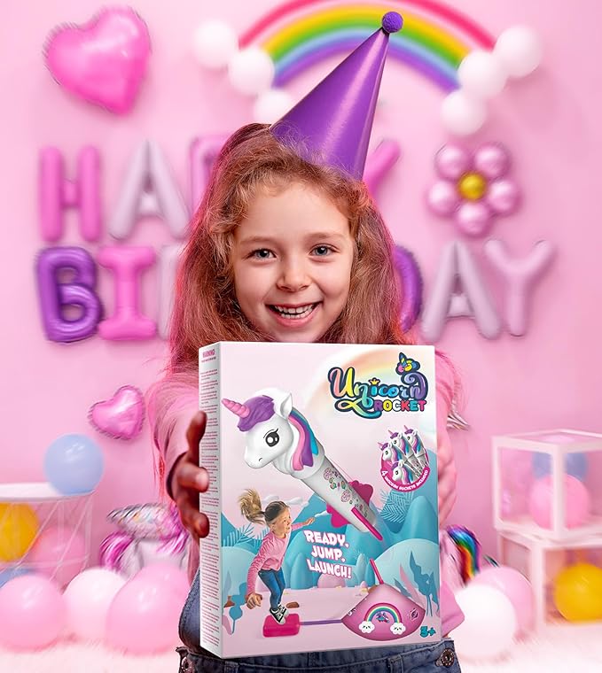 beefunni Unicorn Rocket Launcher for Kids, 4 Unicorns Outdoor Toys for Girls, Christmas Easter Birthday Gifts for Girls Ages 2 3 4 5 6 7 8 Years Old, Fun Indoor Toys for Kids Ages 2-4-6 Years Old