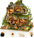 Foyucool Miniature House Kit, Mini House Building Kit with Light, Dollhouse Kits for for Adult to Building, Forest Adventure