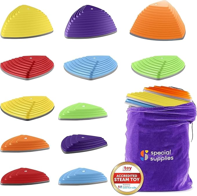 Special Supplies Stepping Stones for Kids Indoor and Outdoor Balance Blocks Promote Coordination, Balance, Strength Child Safe Rubber, Non-Slip Edging (Multi-Color, 12)