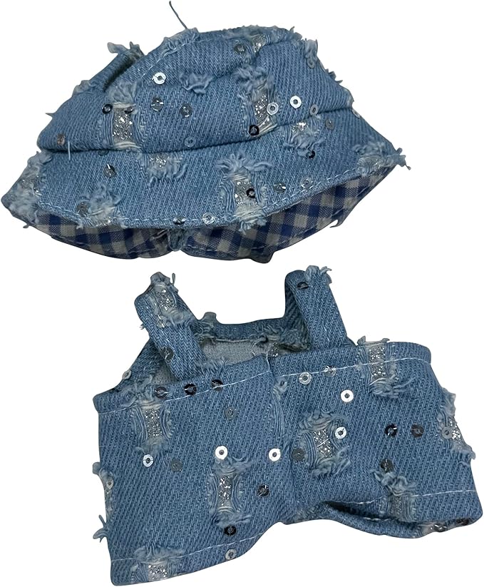 17cm Doll Clothes Set(NO Doll),Hat & Overalls Set for 17cm Accessories Suit,Stylish Adorable Dolls Clothes Accessories,Cute Clothes for Dress up Unique Style (Broken Denim)