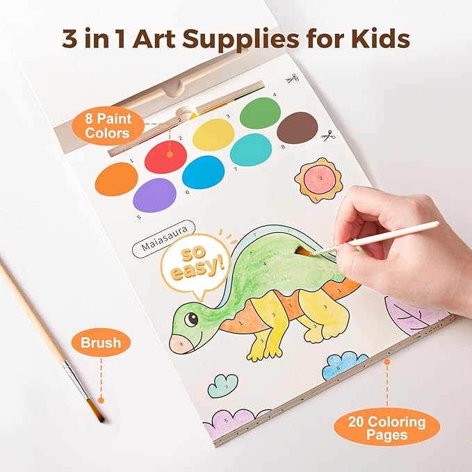 Paint with Water Books for Toddlers, Mess Free Watercolor Painting Activity for Kids Ages 1-3, 2-4, 4-6, Art Craft Coloring Gift with Brush, Airplane Travel Activities for Toddlers, Dinosaurs