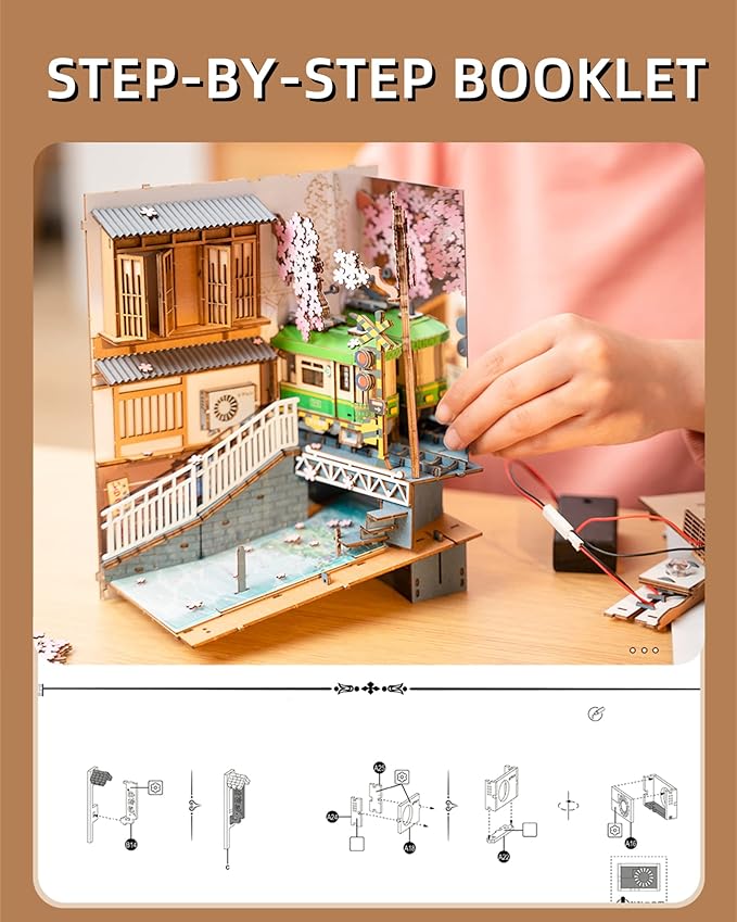 Rolife LED Book Nook Kit-Decorative Bookend Stand-3D Wooden Puzzle for Adults-Bookshelf Insert Booknook-Room Decor for Teen Girls Boys Women Men