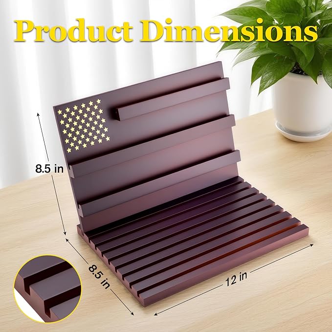 Challenge Coin Display Stand - 11 Rows Military Coins Holder Rack, Wooden Coin Collection Case for Table Top Display