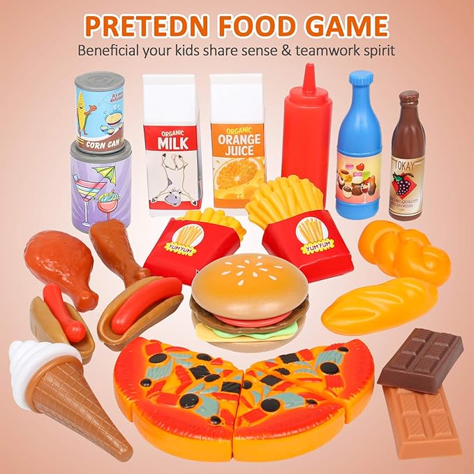 Play Food Sets,143Pcs Play Kitchen Accessories,Toy Food for Toddler, Fake Food Toys with Storage Bag, Pretend Food for Kids , Toy Kitchen Accessories for Boys Girls, Daycare Educational Toy