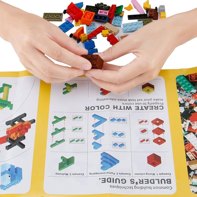 Liberty Imports 1000 PCS Bucket of Mini Building Bricks Playset with Base Plates, 16 Color Classic and Pastel Mix Blocks Set in Carrying Case, Tight Fit and Compatible with All Major Brands