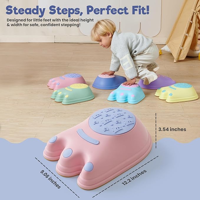 Stepping Stones – Indoor & Outdoor Obstacle Course Toys for Kids – Montessori Sensory & Motor Skill Development, Coordination & Active Play – Textured Educational Play Set