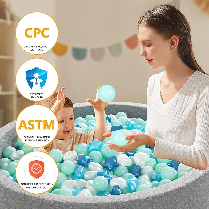 Ball Pit Balls Pack of 100 200 500 - Star and Round Set BPA Free Phthalate Free Non-Toxic Crush Proof Play Balls Soft Plastic Balls for Toddlers Baby Kids Birthday Pool Tent Party