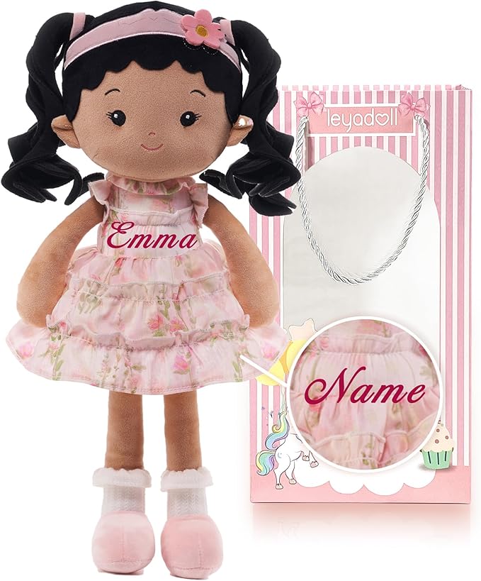 LeyaDoll Personalized Soft Baby Doll Toys (16''), My First Baby Rag Doll for 1 Year-Old Girl Birthday Gift, Christmas Plush Toys Gift for Toddler Kids Infants - Princess Petal