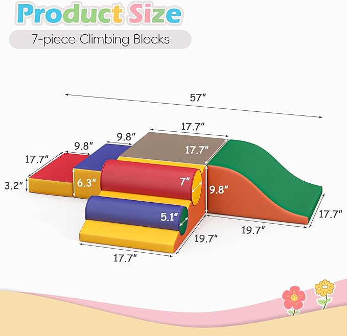 MU Soft Climbing Toys for Toddlers, Soft Foam Climbing Blocks, PU Leather Gym Climb & Crawl Soft Activity Playset, Indoor Climbing Toys Equipment for Kids and Children, Classic Grey, Macaron