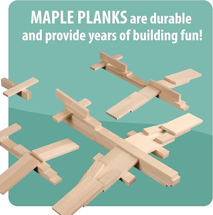 MindWare KEVA Maple 200 Plank Wooden Building Blocks Set - Free-Form 3D Structure Building Set for Kids